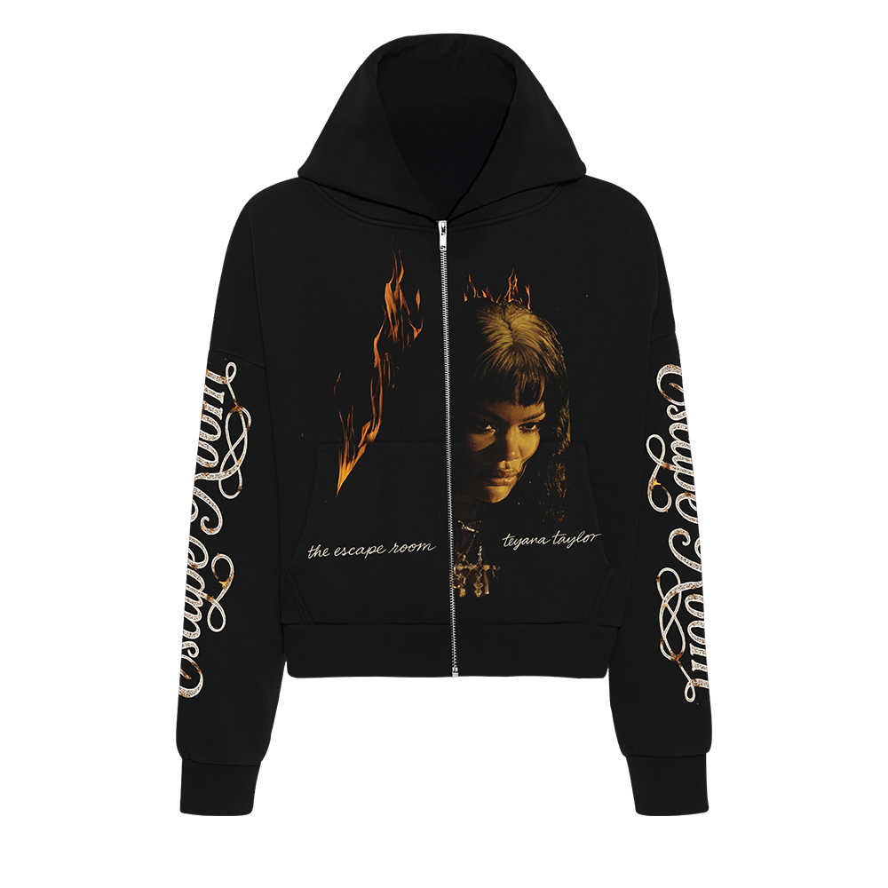 Script Zip Hoodie In Black Front